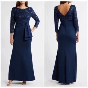 NEW ELIZA J Sequin Lace Bodice Trumpet GOWN DRESS SIZE 0 $198 NAVY NORDSTROM